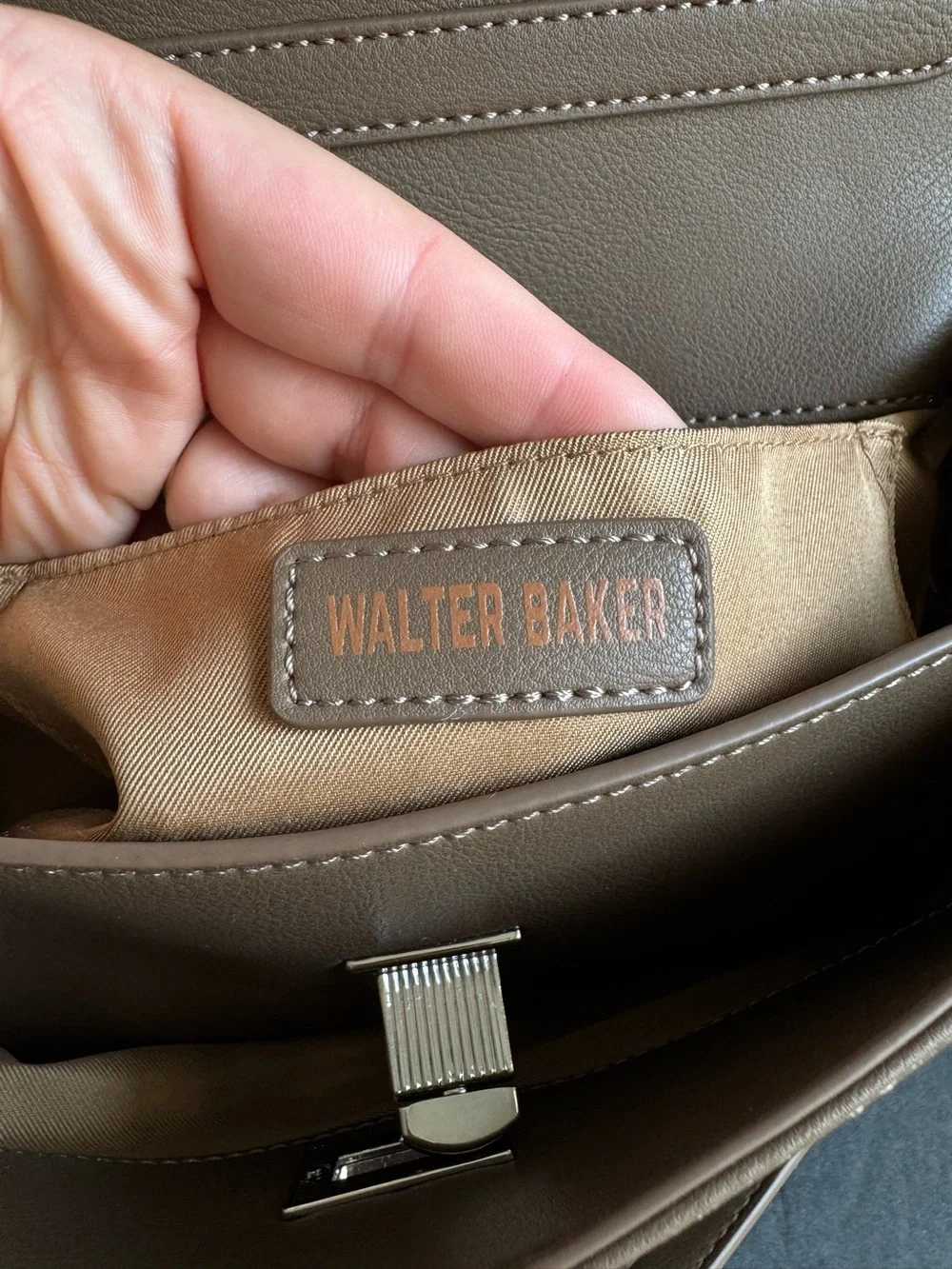 Walter Baker Madeline Bag Brown Vegan Leather Kelly Style Top Handle Purse